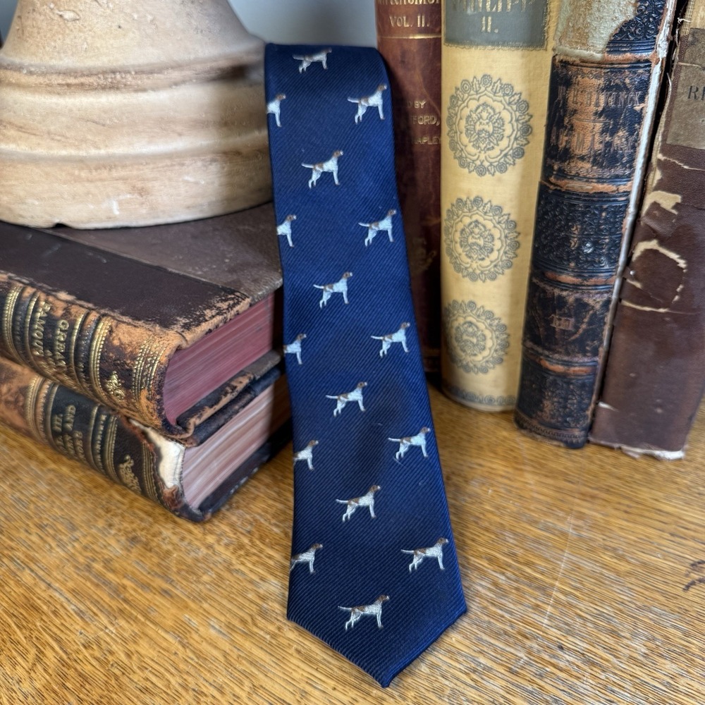 Navy blue mens neck tie GSP German Shorthair Pointer Hunting Dog 52" X 2.5" Silk